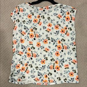 LOFT Floral Short Sleeve mixed-media Top